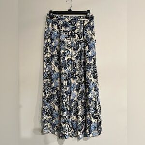 Free People Paisley Wide Leg Pants Blue Black Cream Size Small